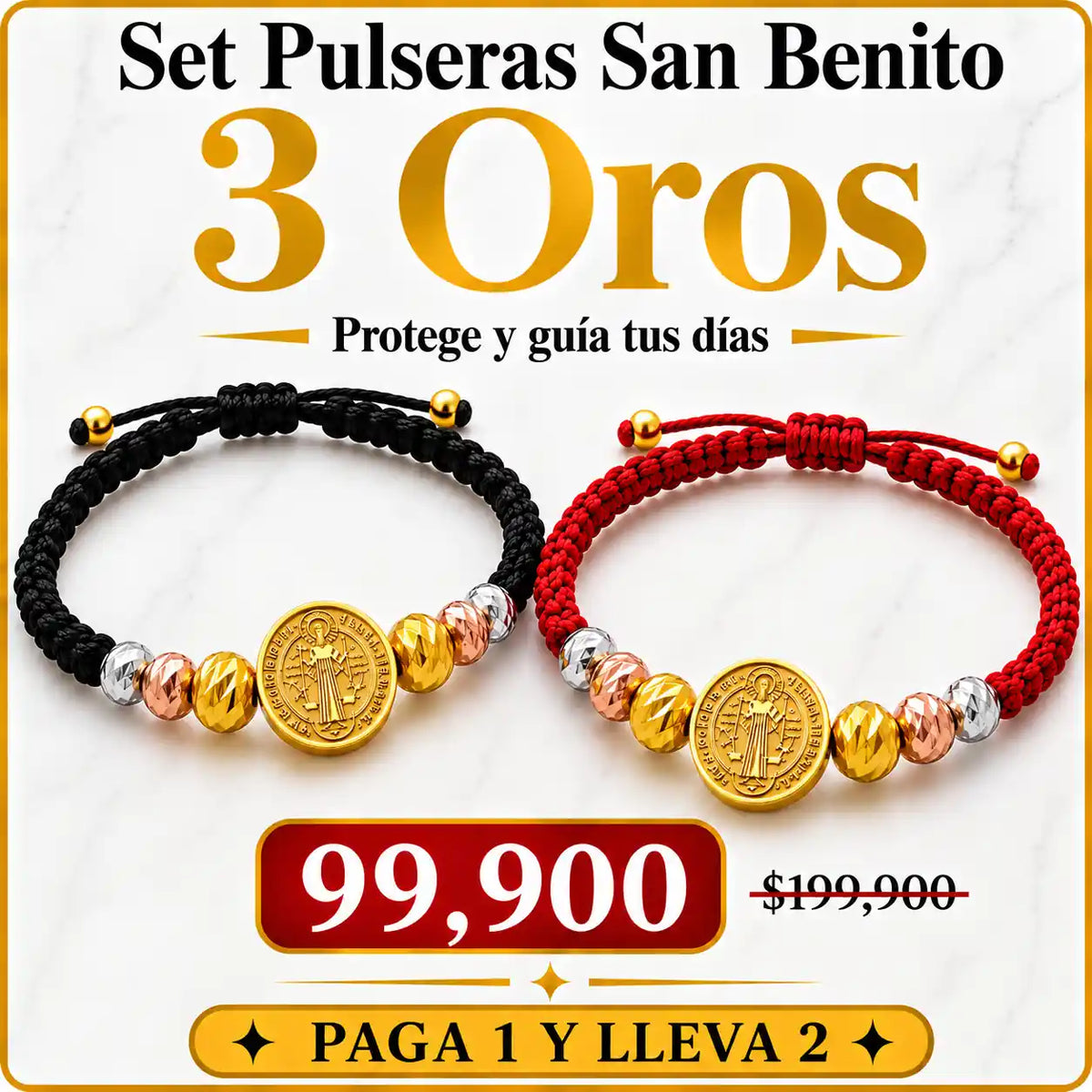 Set de Pulseras San Benito 3 Oros
